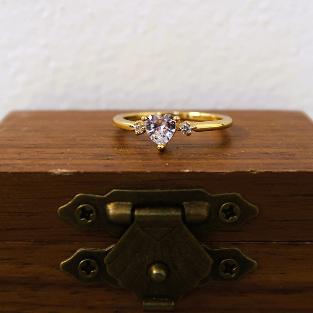 Forever Loved Gold-Tone Heart White Stone Bling Ring a Token of Devotion - Picture 4 of 7